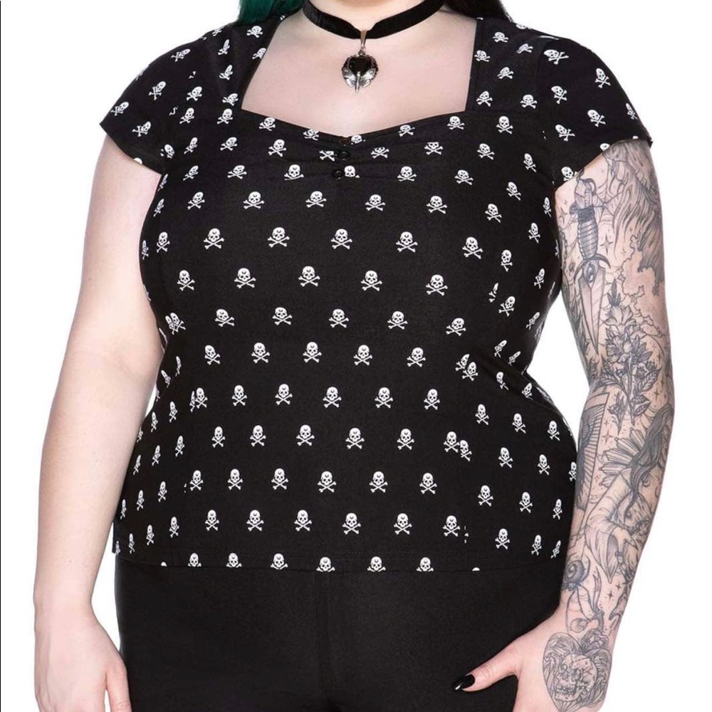 Killstar Black Skull Print Cap Sleeve Top NWT